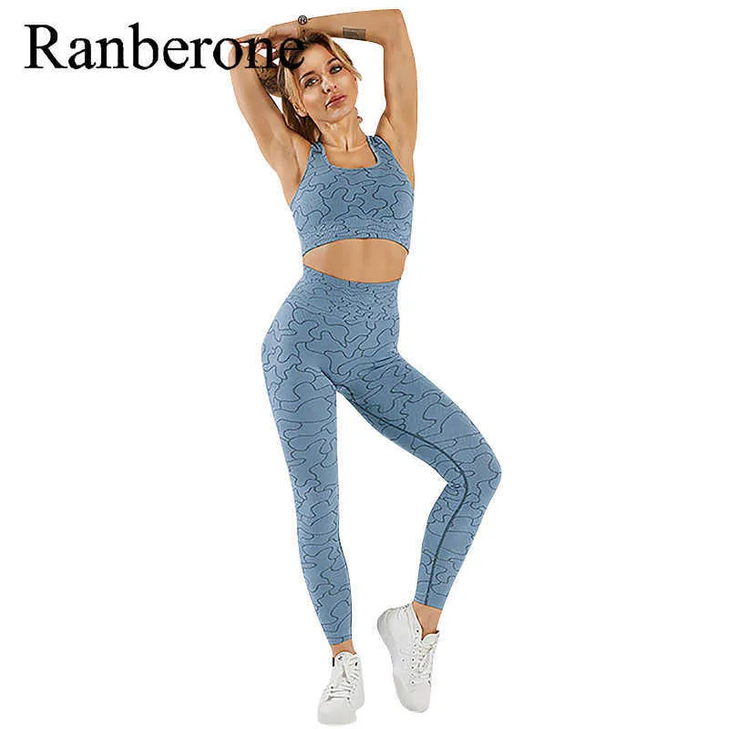 Ranberone Seamlsport Set Dames Crop Top Bra Workout Outfit Fitnwear Run Gym Pak Vrouw Yoga Sets Kleding Tracksuit 2021 X0629