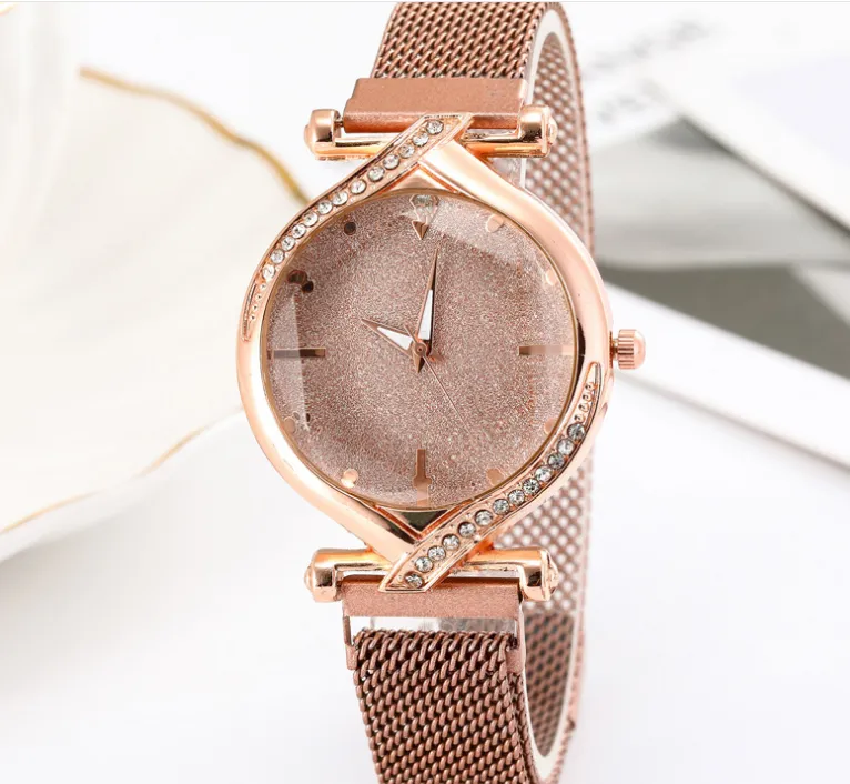 Star Simple Temperament Womens Watch Maganetic Buckle Mesh Belt Female Watches Fashion Trendy Quartz Wristwatches Multicolour Opti344Z