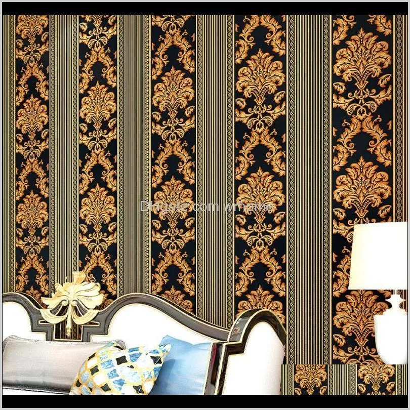 0.53x9.5m Luxury Embossed Damask Wallpaper For Living Room Bedroom Gold Silver Black Grey Blue 3D Wall Paper Modern Wallpapers