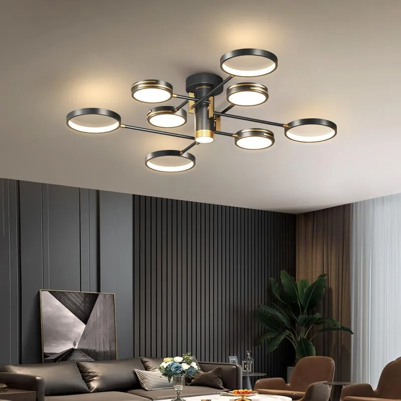Plafonniers Gradation Loft LED Lumière Pour Salon Chambre Noir Or Cadre Lustre Avize Moderne Lampe Maison