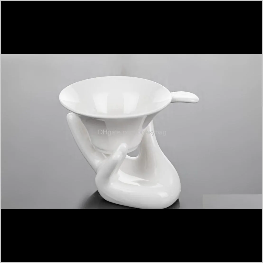 white porcelain fine mesh kungfu tea funnel strainer filter with holder stand