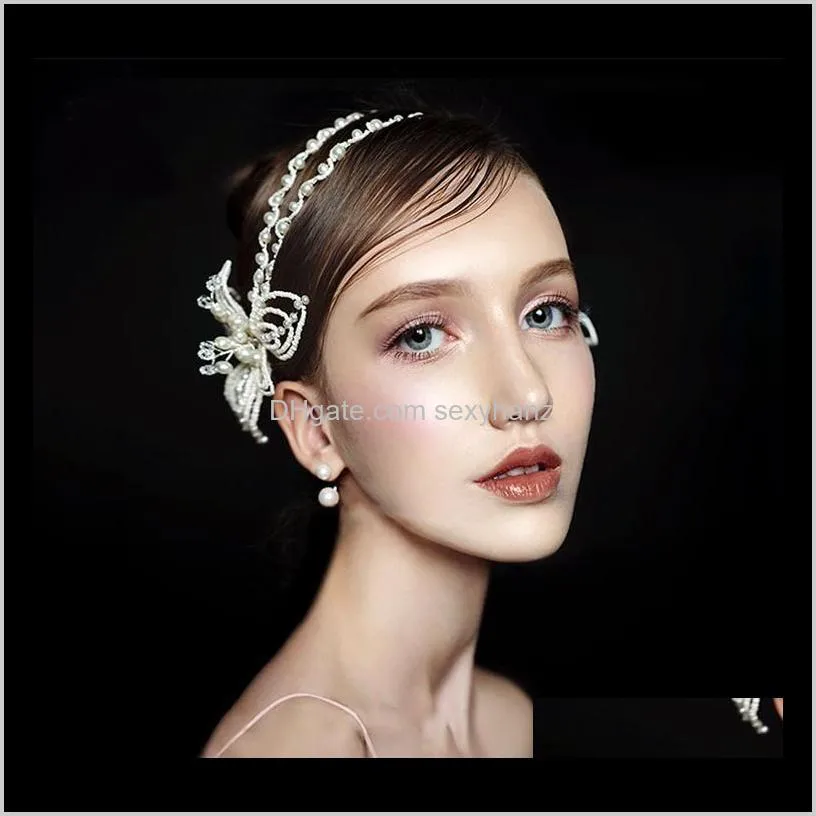 fashion pearl soft chain headband headband white butterfly headdress women accessories wedding hair accessories