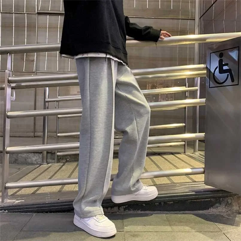 Sweatpants الرجال مستقيم الحريم السراويل الذكور الكورية رجل فضفاض السراويل عارضة الخريف الشارع الشهير CN (الأصل) كامل طول أربعة مواسم 211201