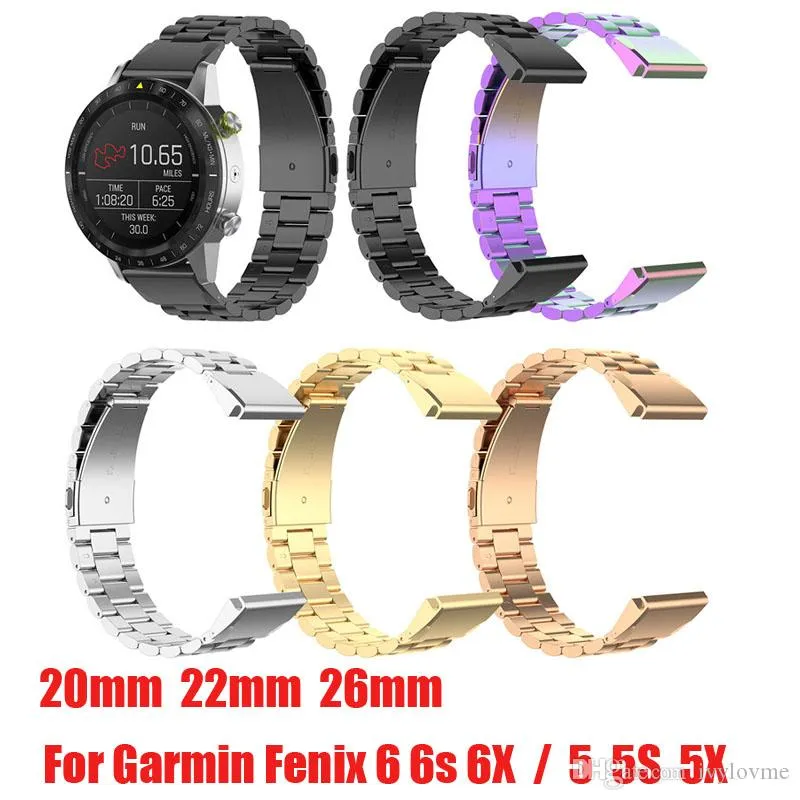 Yüksek Kalite 20/22 / 26mm Garmin Fenix ​​6x için Paslanmaz Çelik Kayış 6x 6 5 5x Artı QuickFit Takmak Metal İzle Bantları Moda İzle Sapanlar