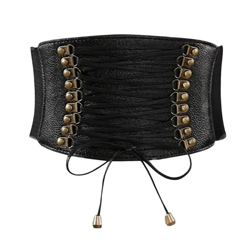 Belts Women Elastic Wide Band Tied Waspie Girl Corset Waist Punk Cincher Belt PU Leather Ladies 066F