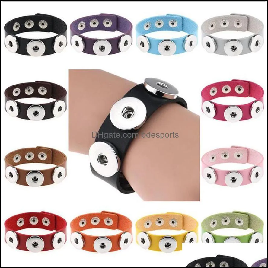 Snap Button Bracelet Bangles 14 color High Quality PU leather Bracelets For Women 18mm Snap Button Jewelry Christmas Decoratio284W