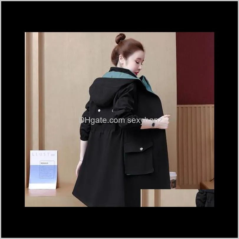 windbreaker woman mid-length spring autumn coat ladies new korean fashion slim hooded waist casual trench coat women outerwear1
