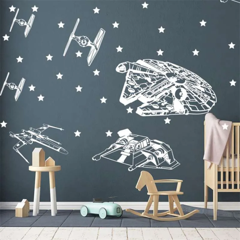 Space Wars Wall Decals Millennium Falcon, X-Wing, TIE Fighter