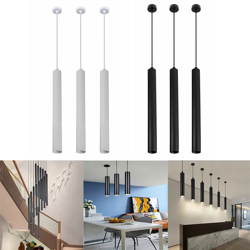 30 cm 40 cm 50 cm buis cilindrische led hanglampen zilveren ring moderne schijnwerpers voor keuken eiland eetkamer winkel bar teller decoratie pijp lamp downlight