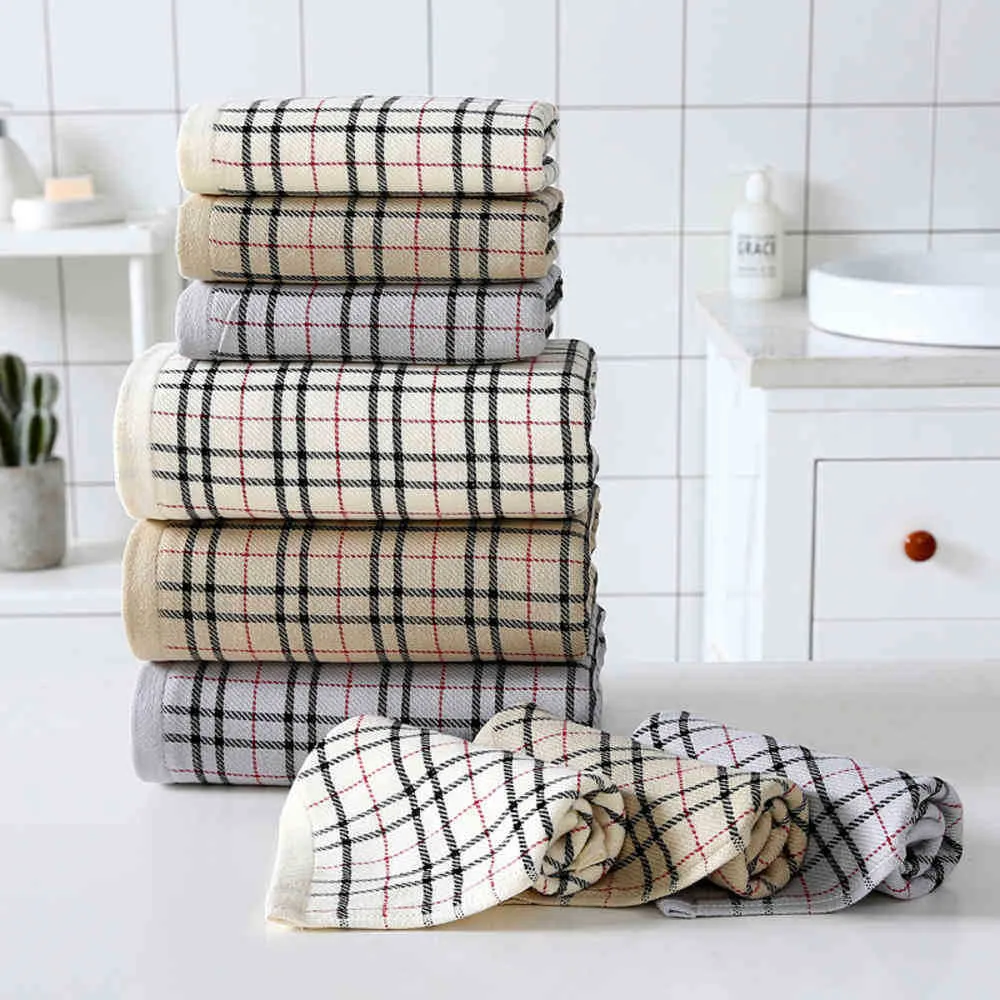 of Set Cotton Bath Three Thick Simple Lattice Soft Absorbent Towel Bath Set of Three