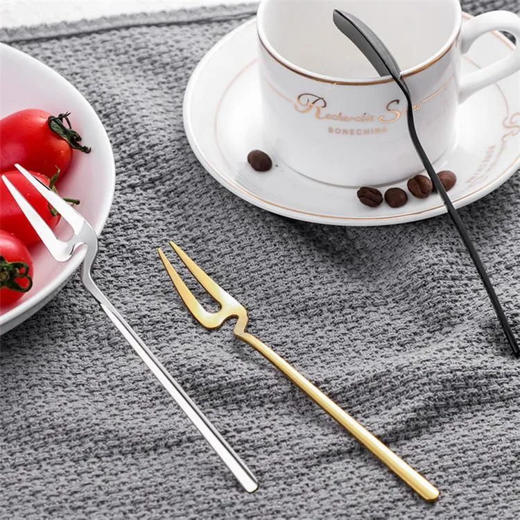 Creative Copper Spoon Fruit Fork and Spoon Coffee Stainless Steel 304 Dessert Spoon Fork Cup Hangable