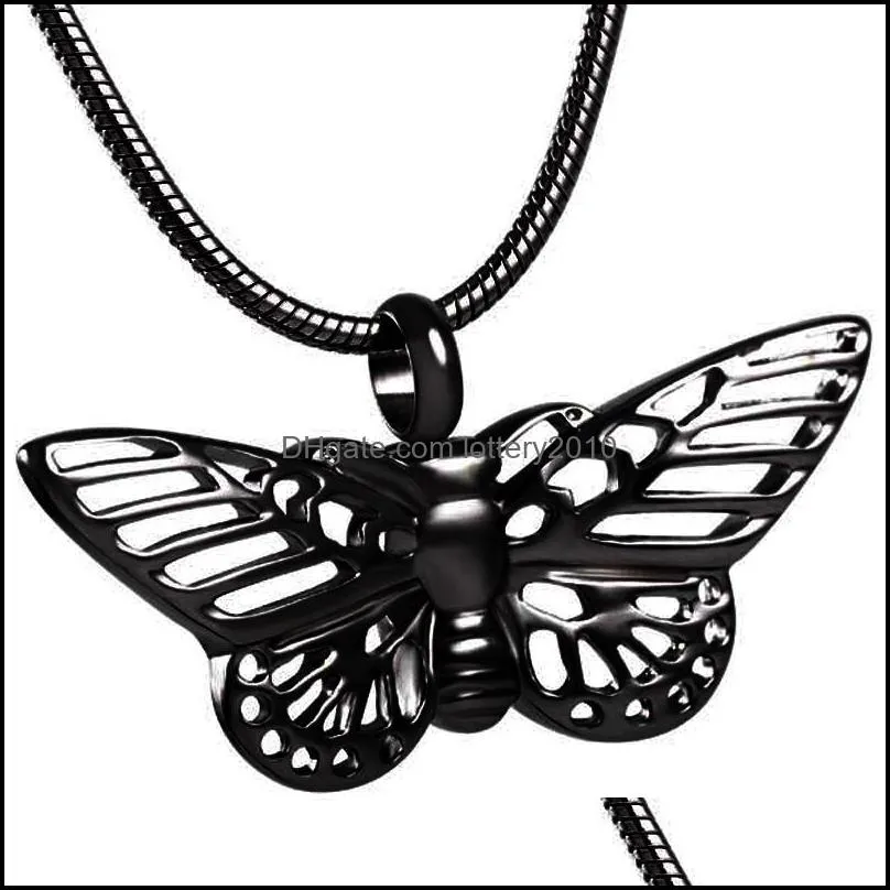 IJD8144 Pet Urn Memorial Necklace for Ashes Stainless Steel Butterfly Keepsake Pendant Cremation Jewelry for Women Charm