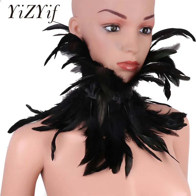 Yizyif – collier gothique victorien en plumes naturelles, ras du cou, châle, Cape enveloppante pour épaules avec attaches en ruban pour la décoration de costumes