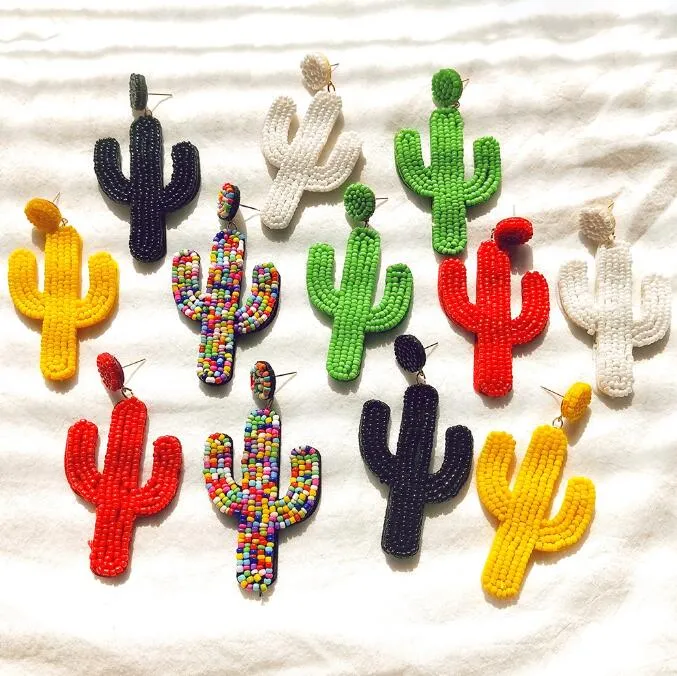 Neue kreative Kaktus-Ohrringe handgemachte Reisperlen Charmohrring Böhmische ethnische Art Schmuck Ohrringe