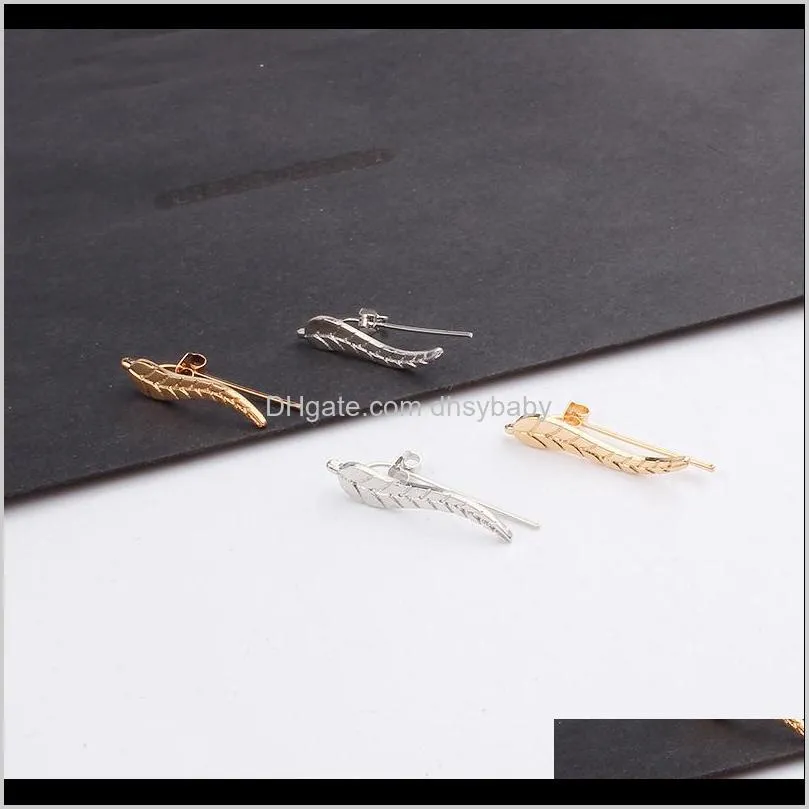 crawler earrings for women:leaf ear climber cuff earring feather studs