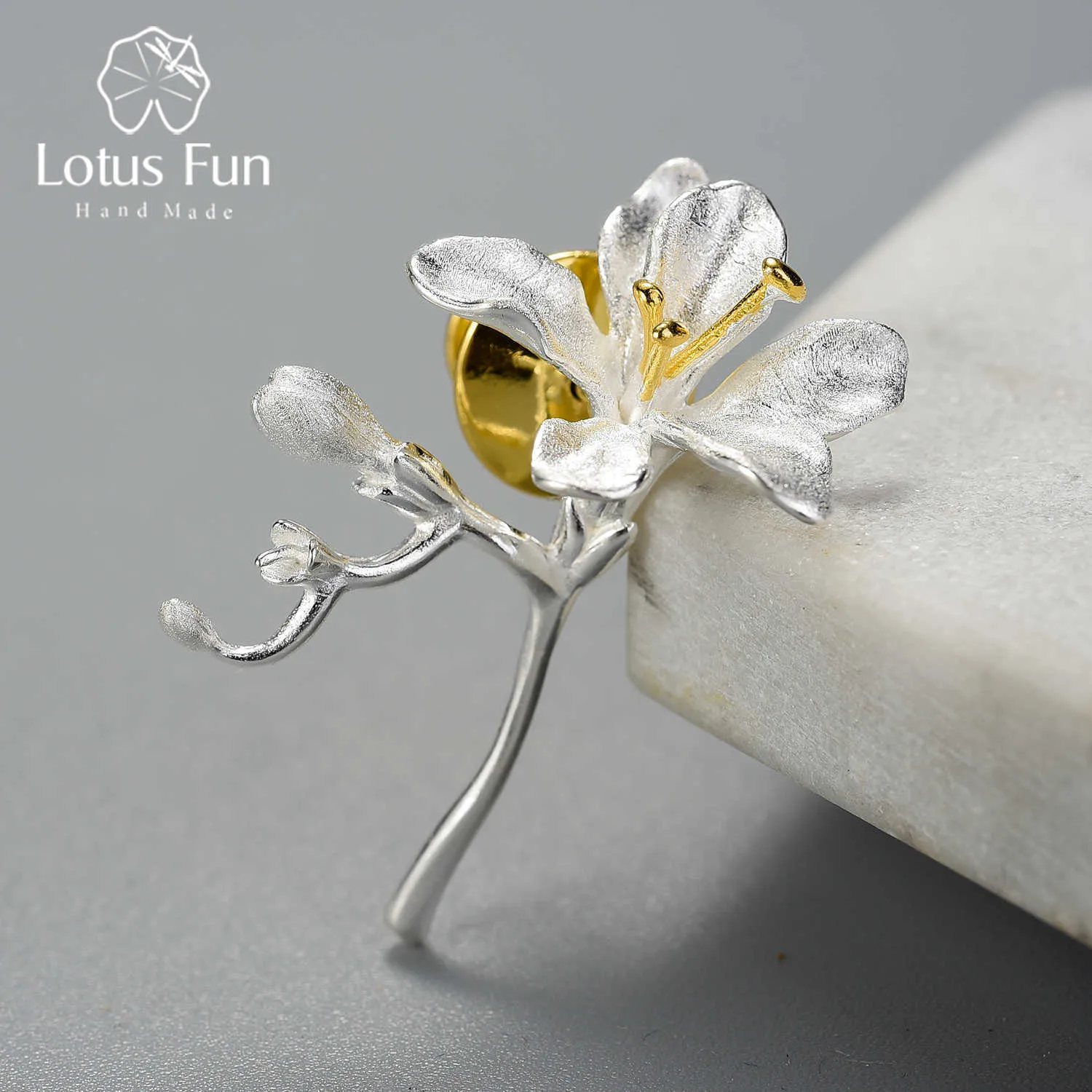 Sterling Silver Freesia Flower Brooch Pin for Women Elegant Wedding Jewelry Gift