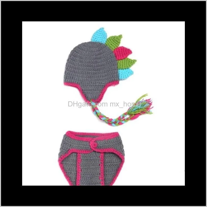 handmade dinosaur baby photography props garments children boys girls hat +diaper cover 2pcs couture b2814