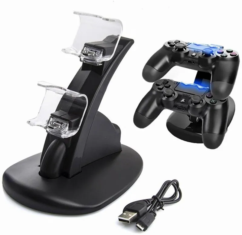 LED PS4 デュアル充電器ドックマウント USB 充電スタンドプレイステーション 4 ゲームワイヤレスコントローラーリテールボックス付き