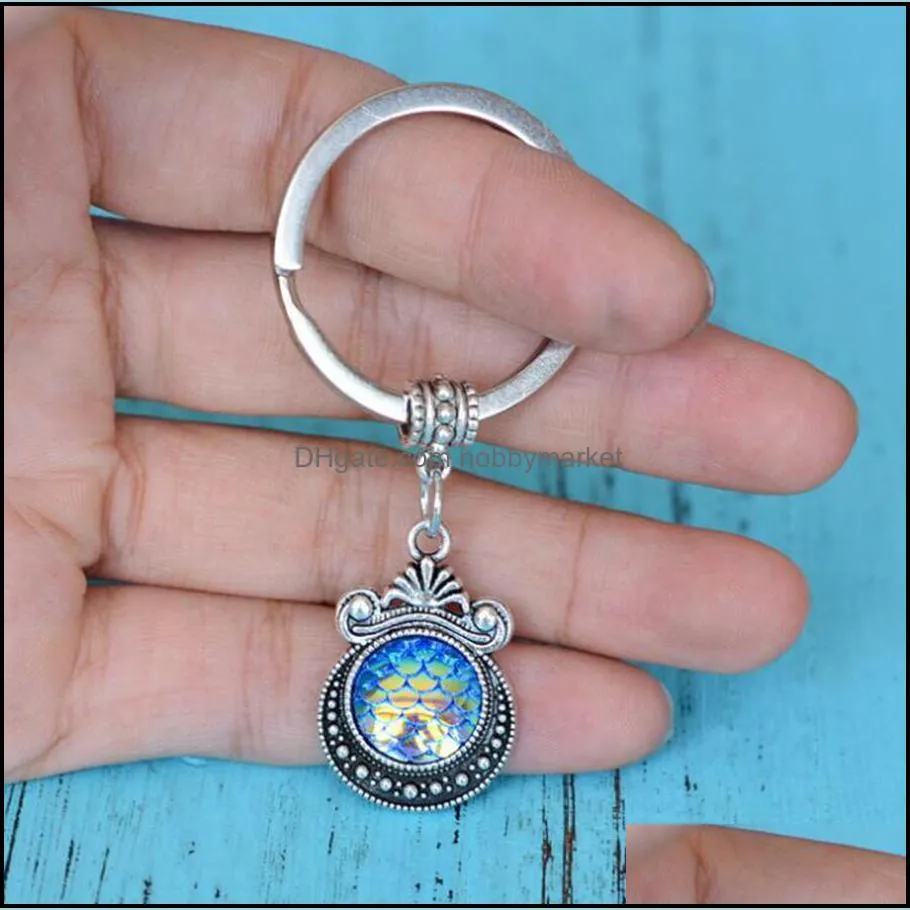 Wholesale Mermaid keychain mermaid mirror keychain creative metal Pendant Accessories Custom Gifts key chain ring DIY Fit Keychain 450