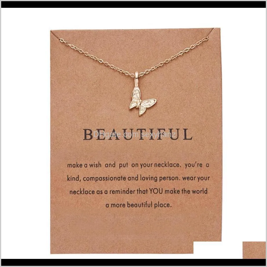 Creative Alloy Butterfly Pendant Necklace With Beautiful Paper Card Gold Plated Charm Necklaces Chokers Choker Chain For Women Gifts V 1N6Cg