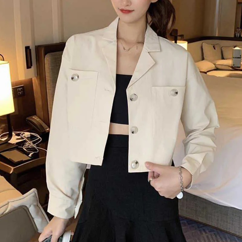 Kurzer Blazer Frauen gekerbt Koreanische Art Mode Tops Solid Büroarbeit Kleidung Weibliche Ankunft Jacke Frühling Herbst 210604