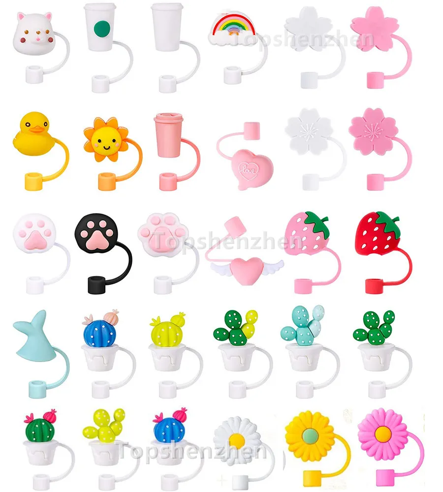 Creative Silicone Straw Tips Cover Reusable Drinking Dust Cap Splash Proof Plugs Lids Anti-dust Tip Sunflower Cherry Blossom Rainbow Cat Paw For 6-8mm Straws