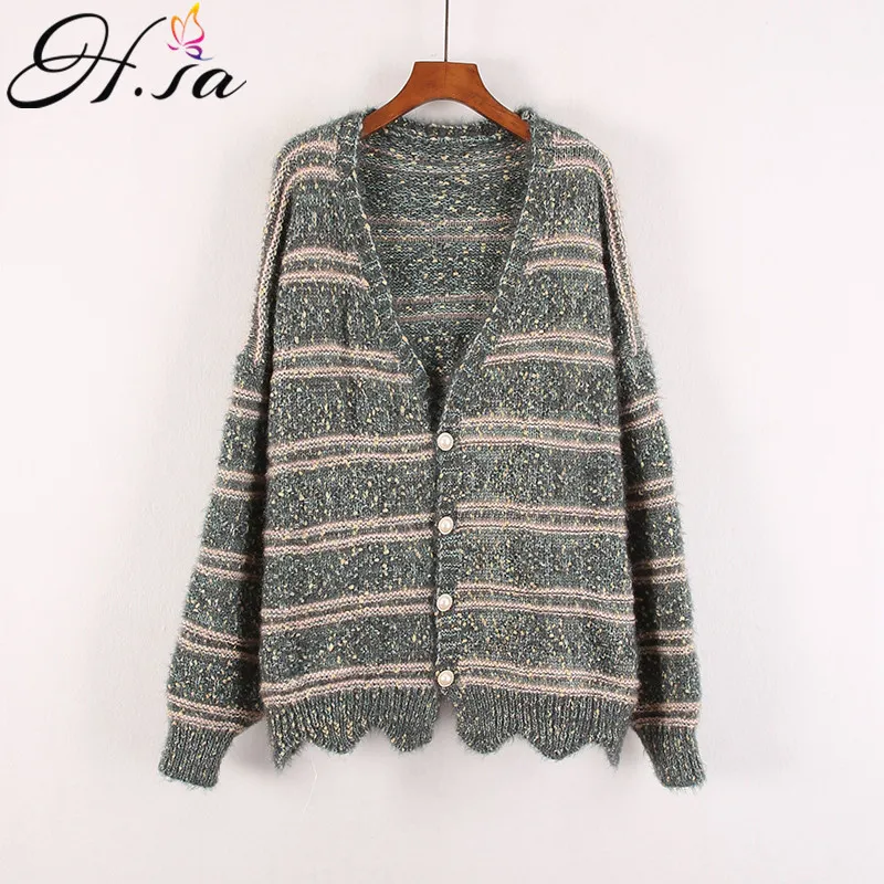 H.SA Cardigan invernale femminile Orlo irregolare Giacca in maglia a righe Giacca oversize a maniche lunghe Cappotto brutto maglione natalizio 210417