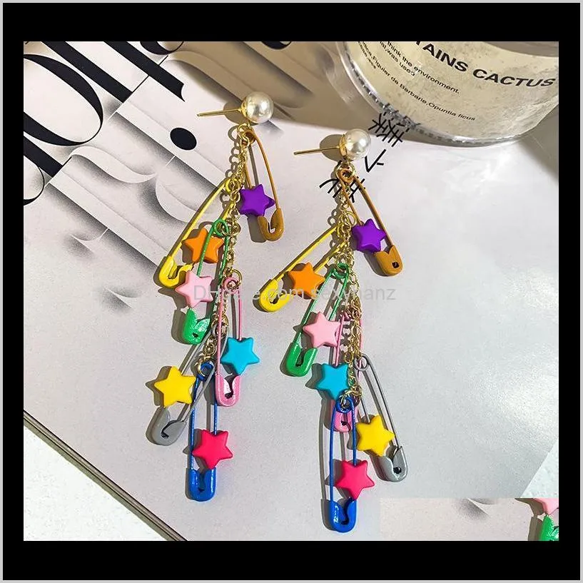 new colorful star tassel earrings paper clip pin spray paint pearl long eardrop designer earring ear studs for women jewelry gifts