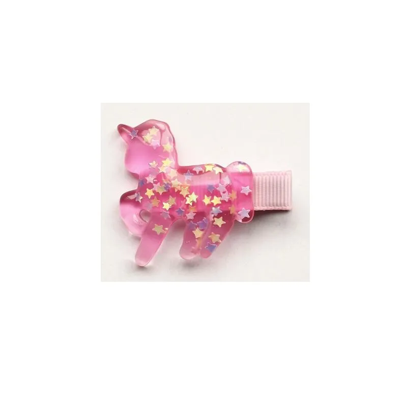 2021 24 pz / lotto clip per capelli per bambini graziosi forcine di forcine carino forma di cavallo haiepins bambini barrette di capelli in plastica con glitter stelle paillettes all'interno