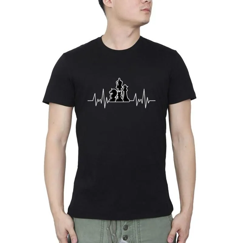 남자 티셔츠 체스 조각 하트 비트 EKG 라인 스트리트웨어 O 넥 티셔츠 여름 캐주얼