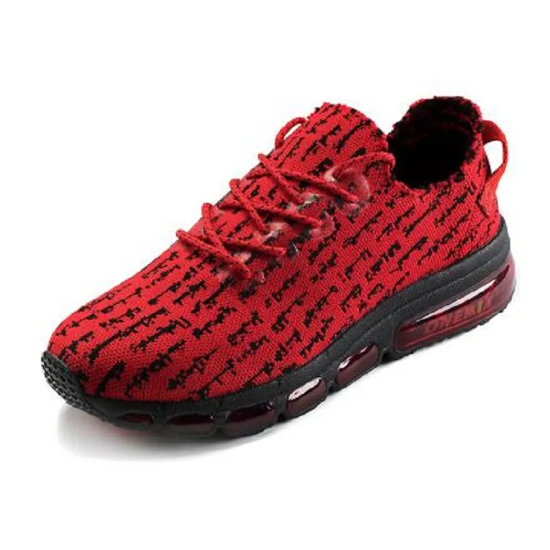 Hommes formateurs chaussures de course respirant maille rouge Graffiti mode marche baskets coussin d'air sans lacet Fitness chaussures de sport A0001