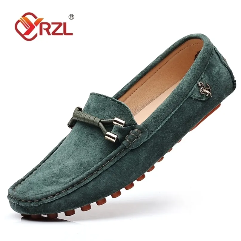Yrzl Loafers Men Design замшевые натуральные кожаные скольжения на удобное зеленое вождение на 220218