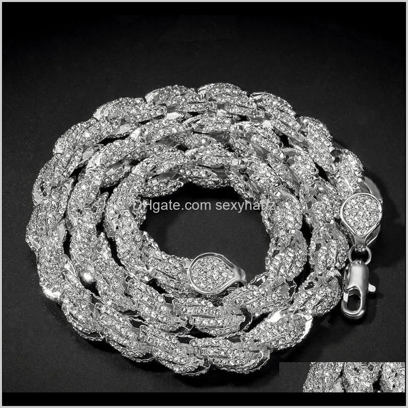 iced out chains necklaces fashion hip hop bling chain jewelry men rose gold silver twist necklace