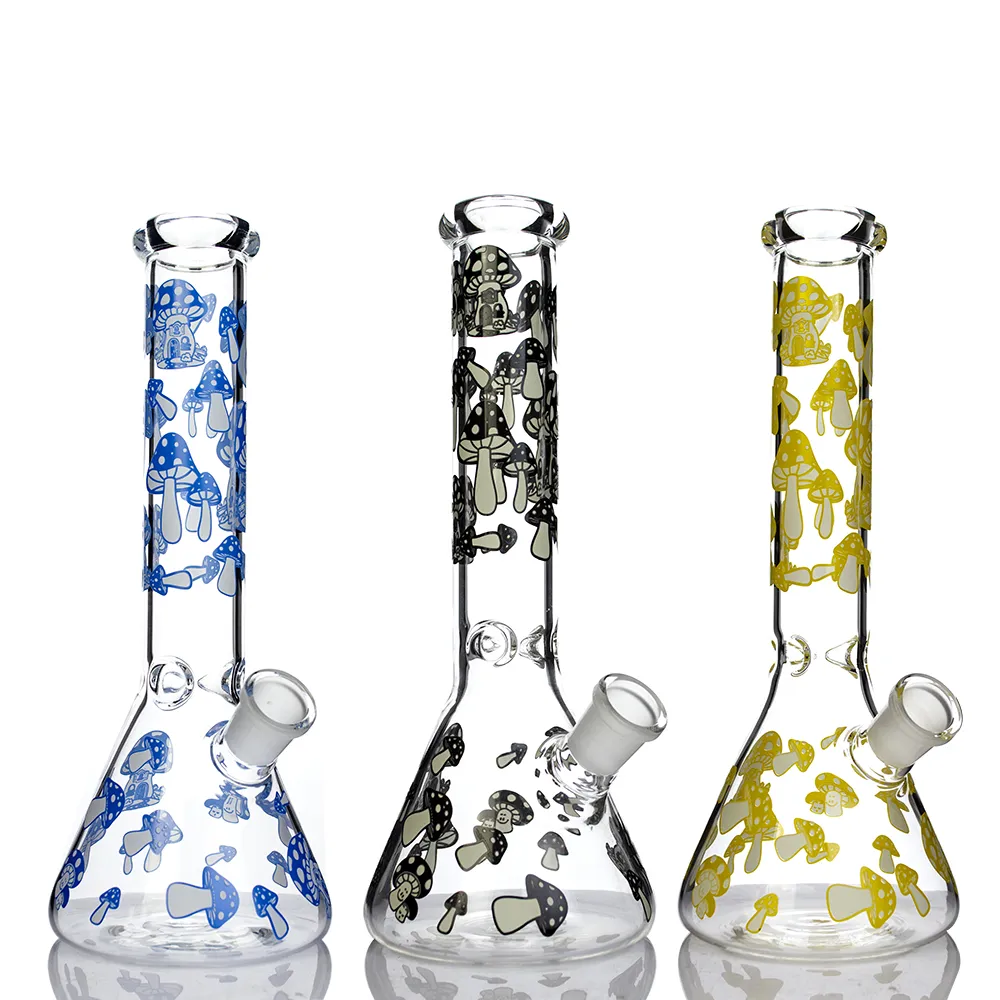 Unique Mushroom Beaker Bong hookah 5mm thick GLOW IN THE DARK 10 inch tall glass water pipe oil rig dab recycler