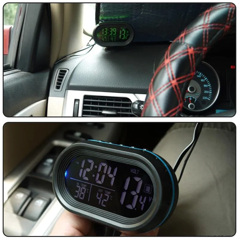 Horloge de voiture multifonctionnelle avec rétroéclairage d'affichage de tension de température