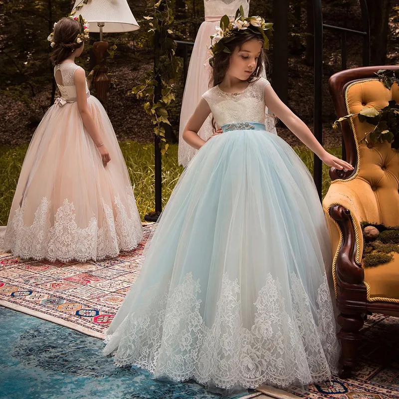Elegant Champagne Lace Flower Girl Dress for Weddings and Parties