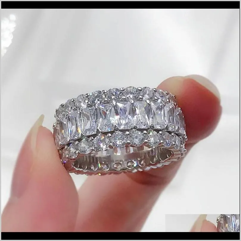 victoria luxury jewelry 925 sterling silver princess cut white topaz cz diamond gemstones eternity women wedding engagement band ring