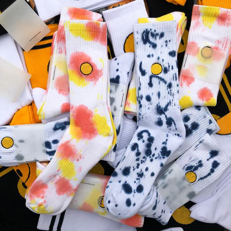 Tie Dye Cotton Socks Hip Hop Letter Printing Street Socks Male Female Casual Streetwear