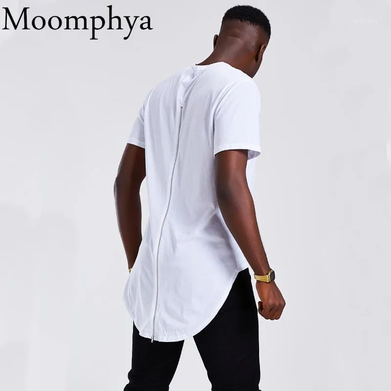 Camisetas masculinas Moomphya Longline Curve Hem Men T Shirt Full Back Zip Streetwear Hip Hop Long Tail T-shirt Masculina Funny Shirts