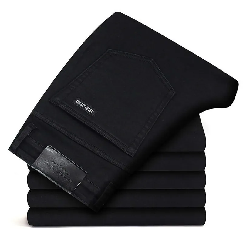 Autumn Classic Style Pure Black Stretch Men's Jeans Fashion Casual Slim-fit Denim Pants Male Brand Trousers 211011