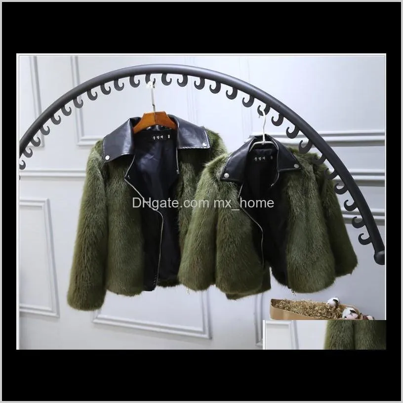 short style girl fur coat jacket imitation fox artificial fur grass high quality plush+leather winter kids baby girl clothes outwear
