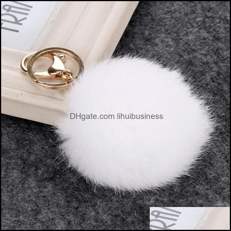 Keychains Fashion Aessories Fur Keychain 1Pc Cute Pompom Fake Ball Key Chain Fluffy Pompon Keyring Bag Charms Ring Llaveros Chaveiros Drop D
