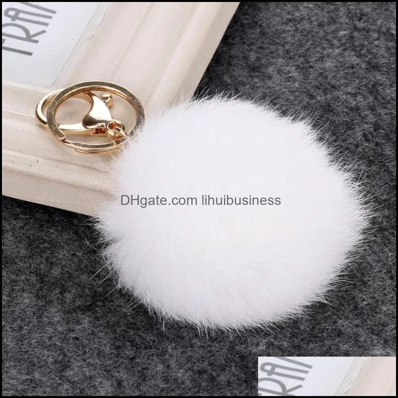 Nyckelringar mode aessories päls keychain 1pc söt pompom falsk boll nyckelkedja fluffig pompon nyckelring väska charms ring llaveros chaveiros droppe d