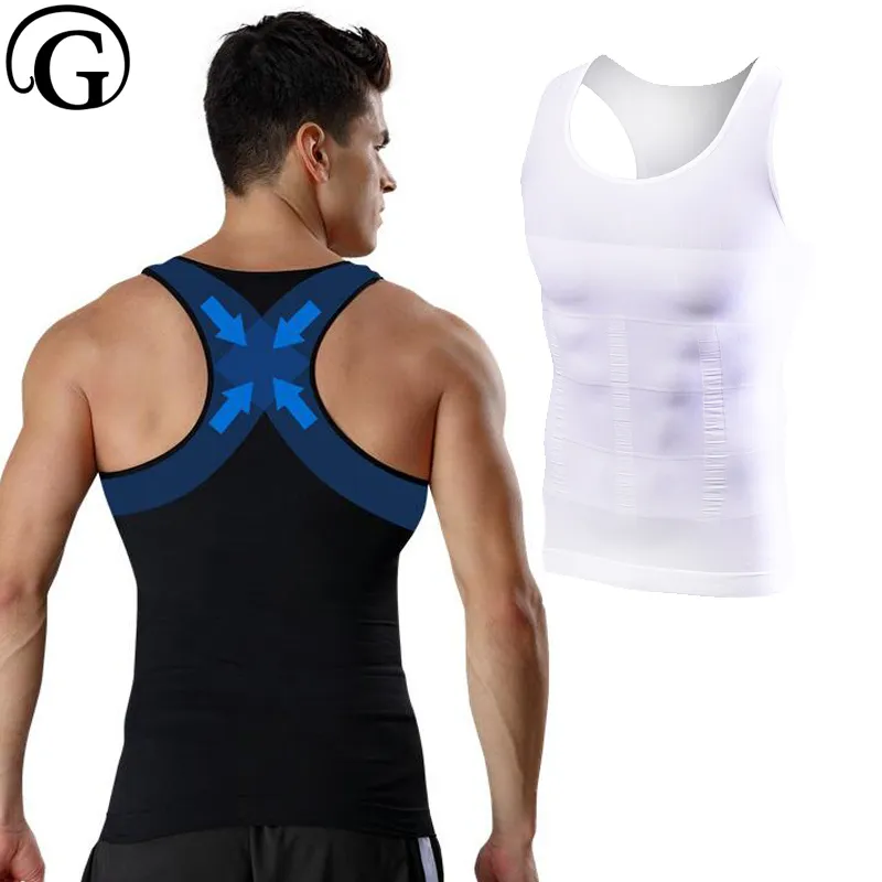 Mannen Body Shaper Corset Houding Corrector Tops Afslanken Taille Trainer Supportor Gynecomastia Mouwloze Vest Bidden