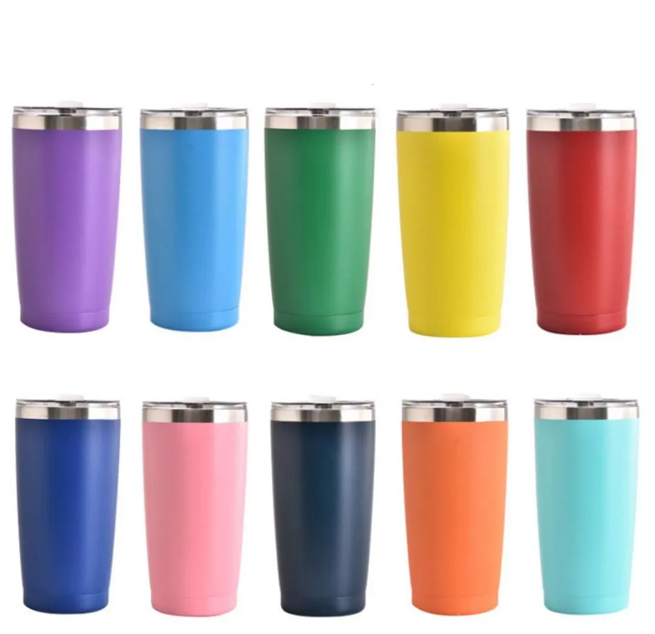 20oz Stainless Steel Car Mugs Vacuum Cup Solid Color Coffee Mug Travel Outdoor Spray Tumblers with Lid