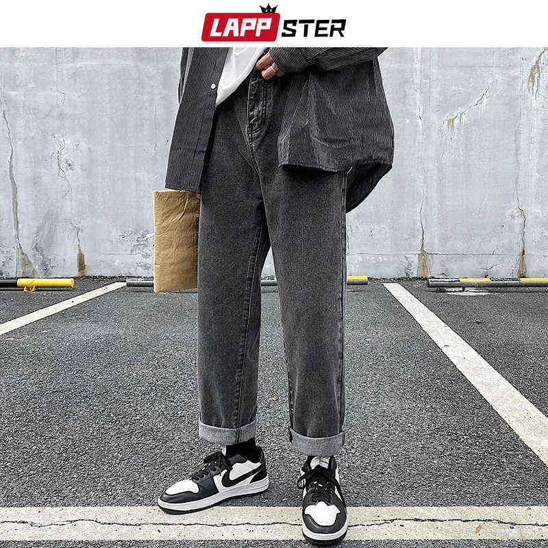 Lappster Männer Grijs Streetwear Baggy Jeans 2022 Heren Kpop Effen Denim Broek Paar High Waisted Vintage Oversized Joggers 0309
