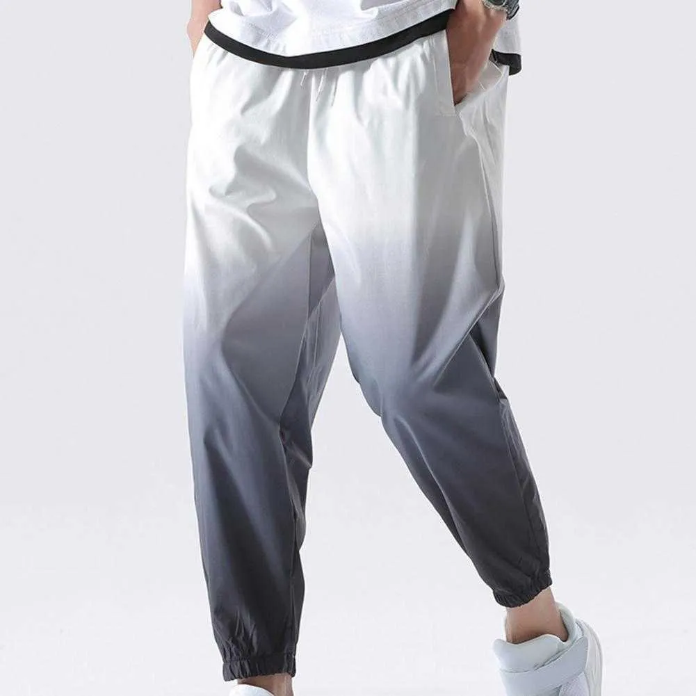 2021 Nowy Hip Hop Streetwear Joggers Spodnie Mężczyźni Casual Cargo Spodnie Spodnie High Street Elastyczny Talia Gradient Kolor Harem Pant Man Y0811