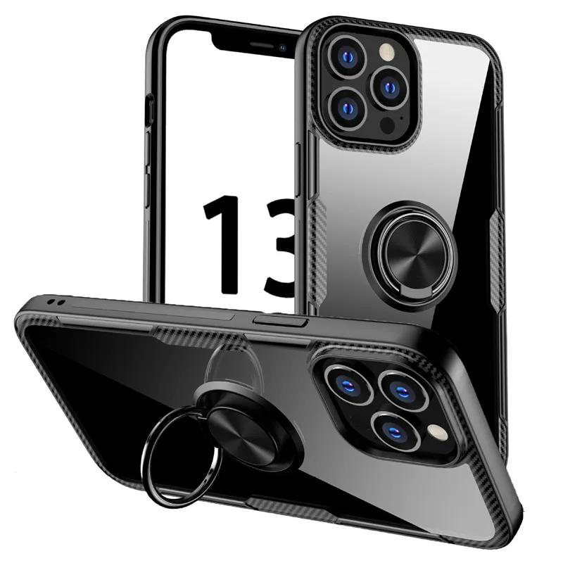 Casos de suporte de anel para iPhone 13 Pro Max Hybird Soft Silicone Hard PC Capa protetora com rotação de 360 ​​graus