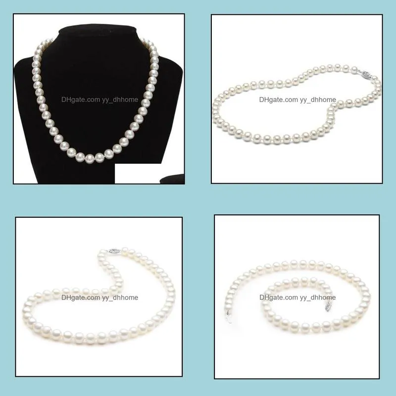 9-10mm Freshwater White Pearl Necklace 18inch 925 Sliver Clasp Women`s Gift Jewelry