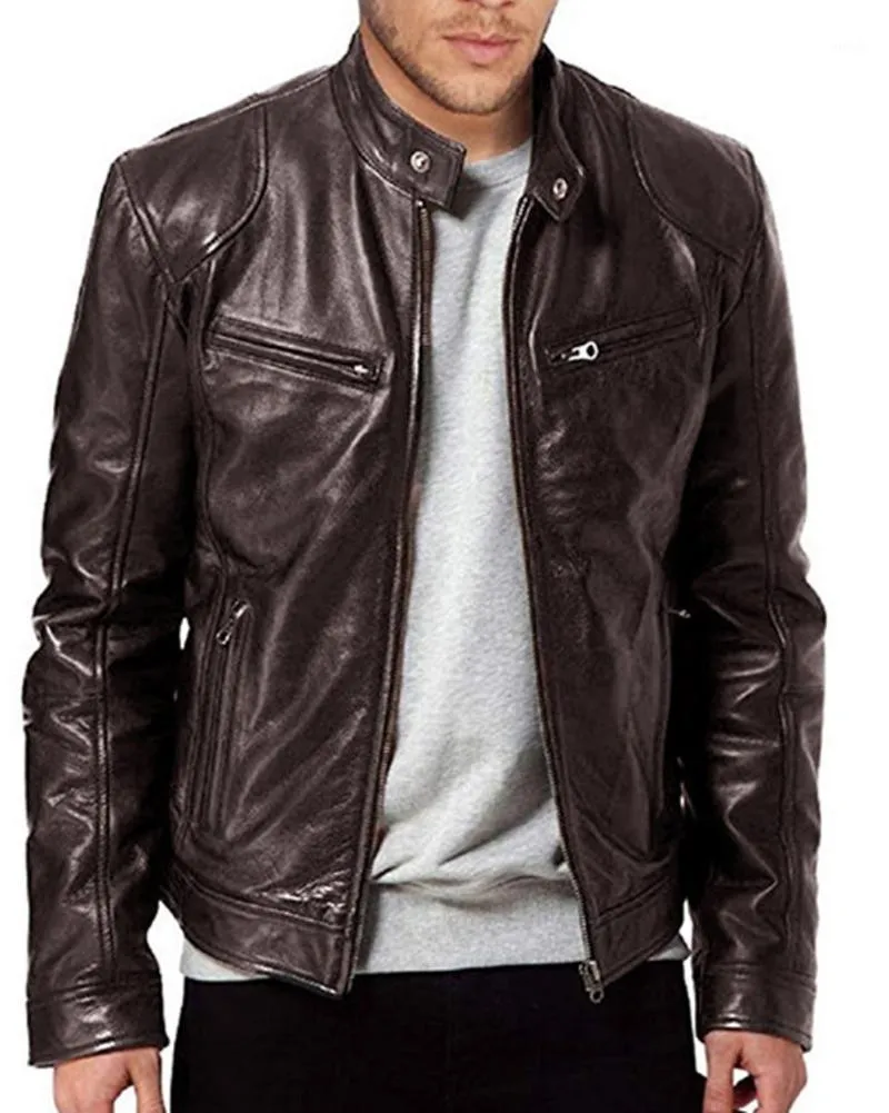 Men's Jackets Winter Fashion Leather Sword Black And Brown Genuine Lambskin Biker Jacket Coat